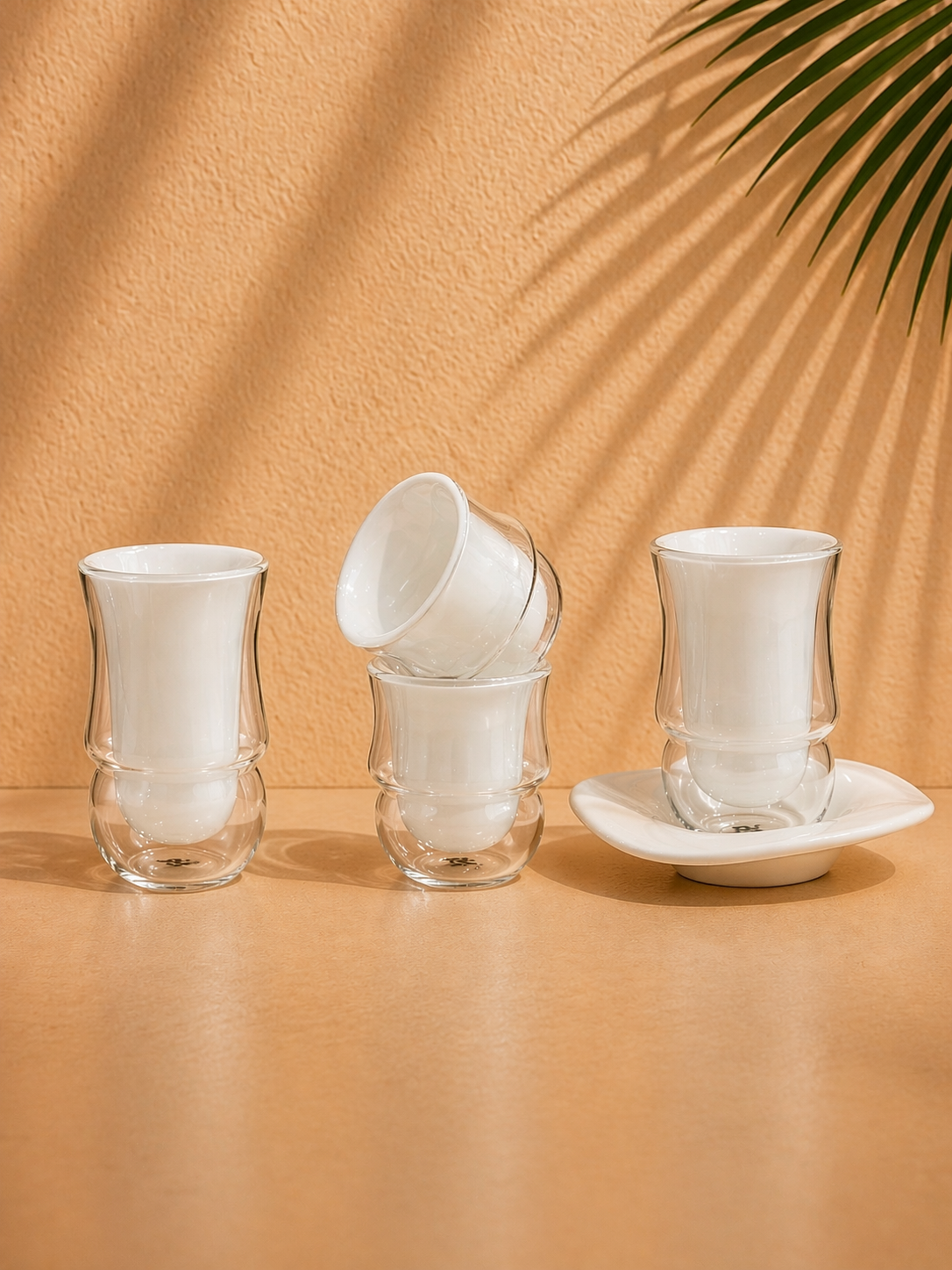 Floral Double Wall Tea Glass Set – 18 Pieces with Saucers