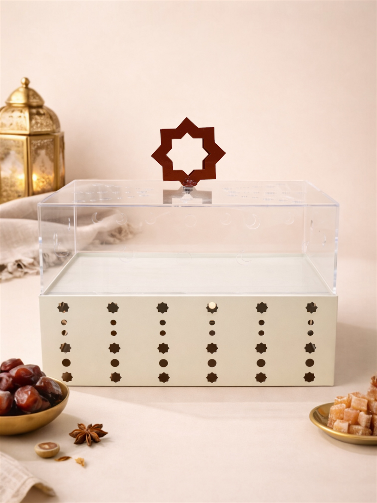 Rectangular Covered Serving Box – Cut-Out Ramadan Dessert Display