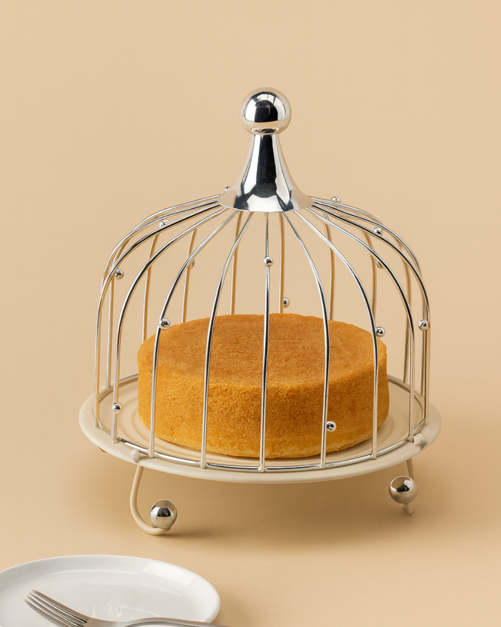 Birdcage Cake Stand with Metal Base & Stainless Steel Dome