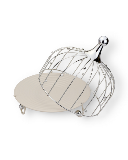 Birdcage Cake Stand with Metal Base & Stainless Steel Dome