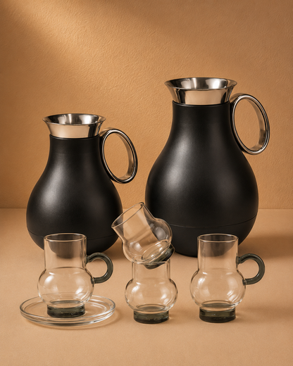 Premium Arabic Vacuum Flask & Single Wall Glass Cup Set – 20 Pieces