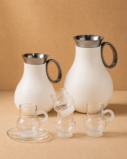 Premium Arabic Vacuum Flask & Single Wall Glass Cup Set – 20 Pieces