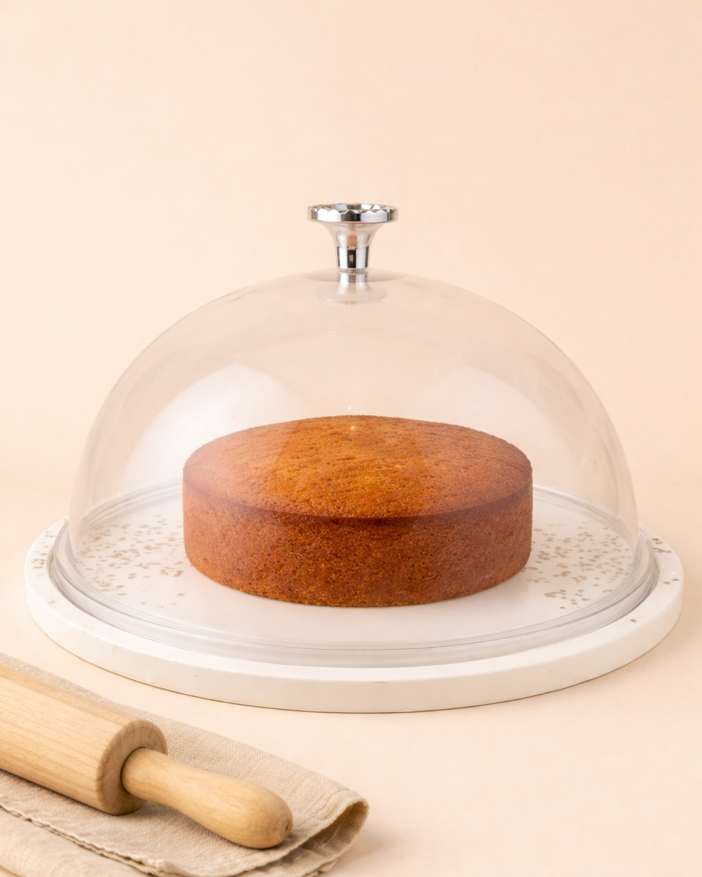Cake Stand with Clear Dome & Silver Detailing