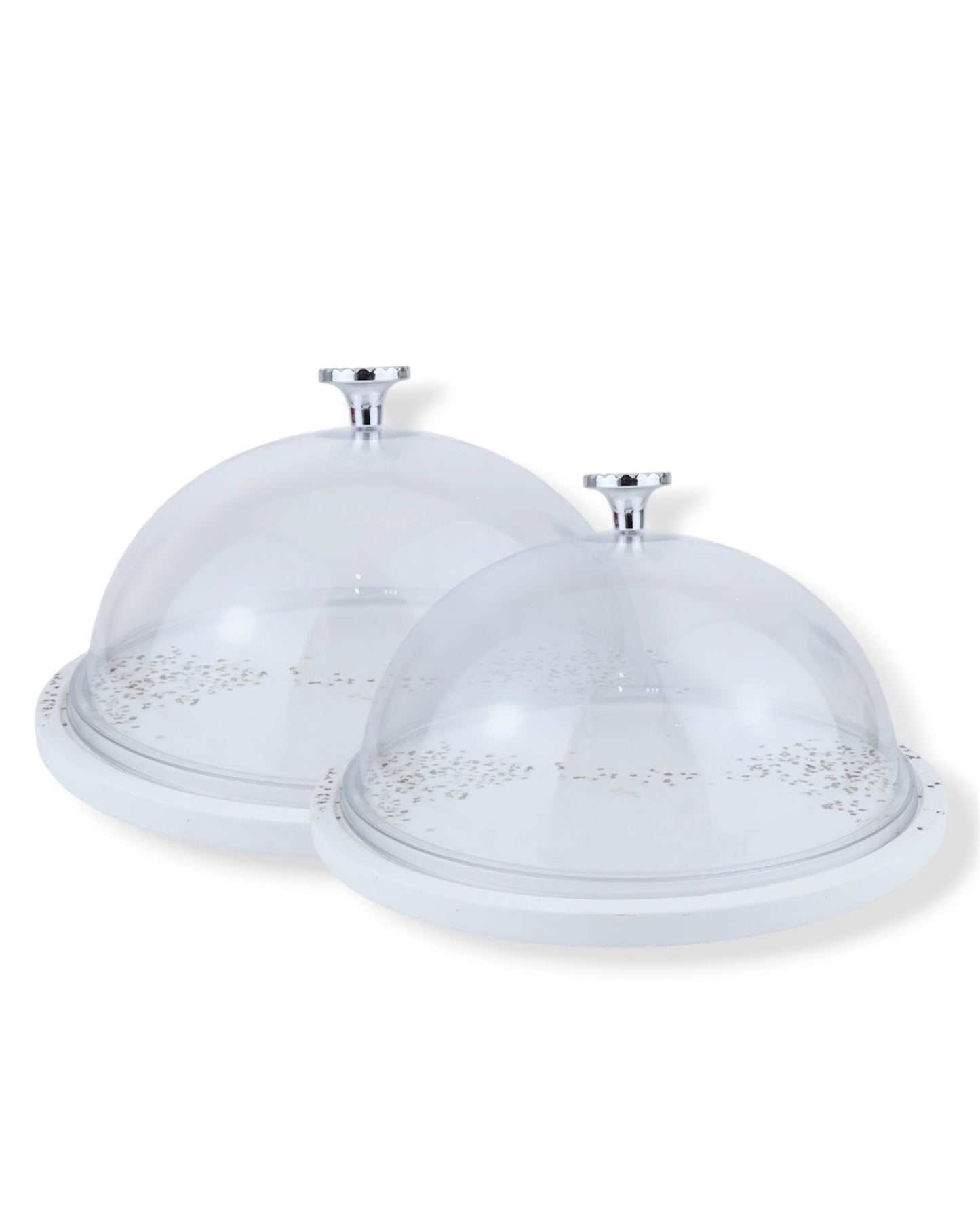 Cake Stand with Clear Dome & Silver Detailing