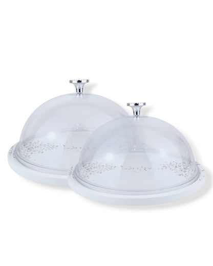 Cake Stand with Clear Dome & Silver Detailing