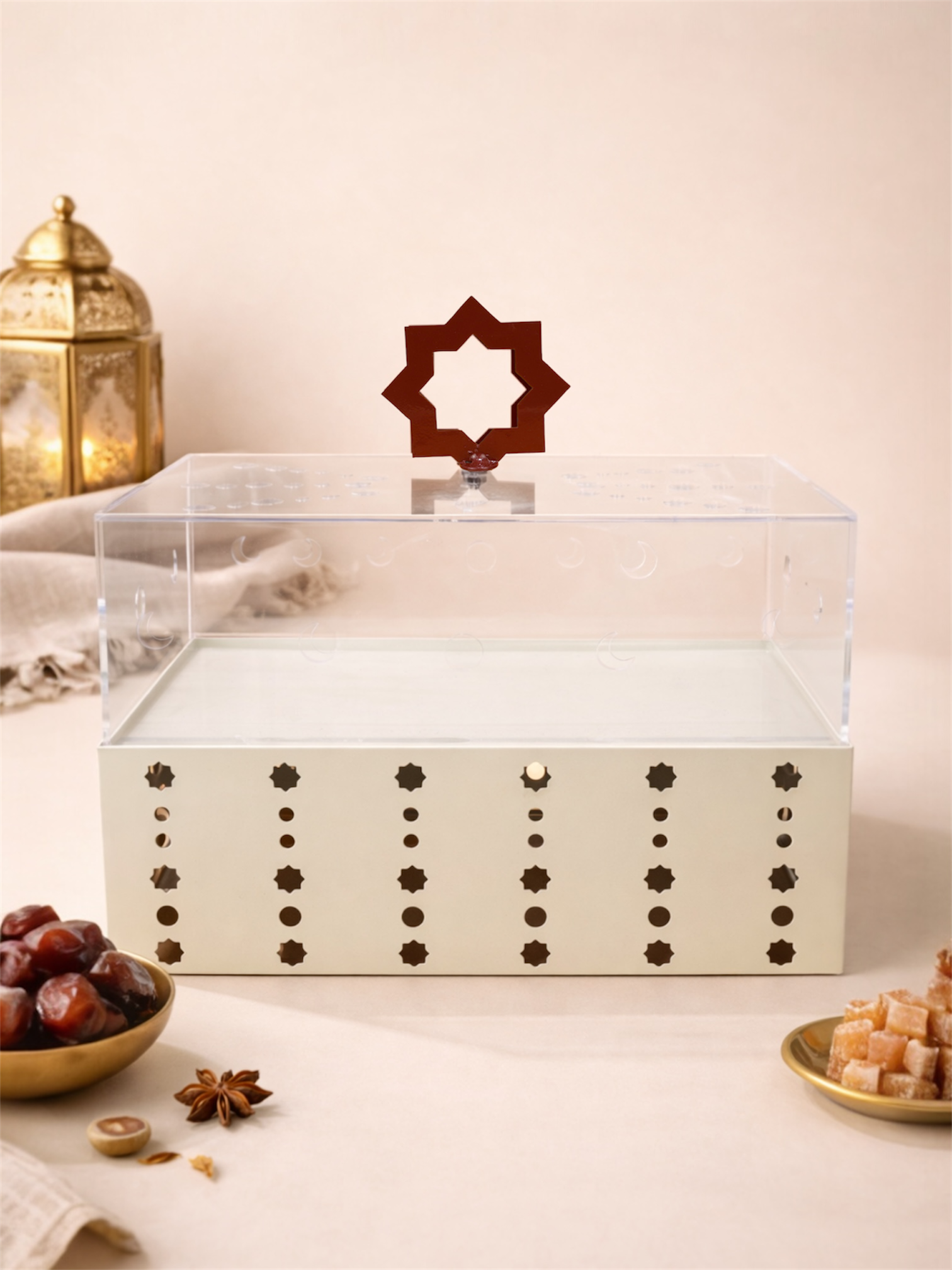 Rectangular Covered Serving Box – Cut-Out Ramadan Dessert Display