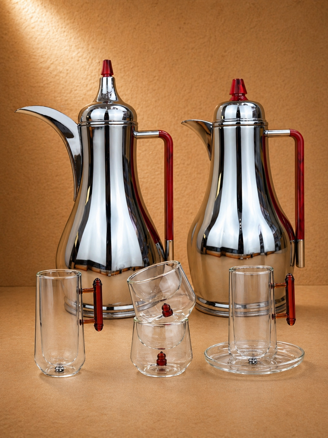 BPJ-S-RDM Shiny Silver W/ Red Marble Handle + RZ1812-AMBER SET