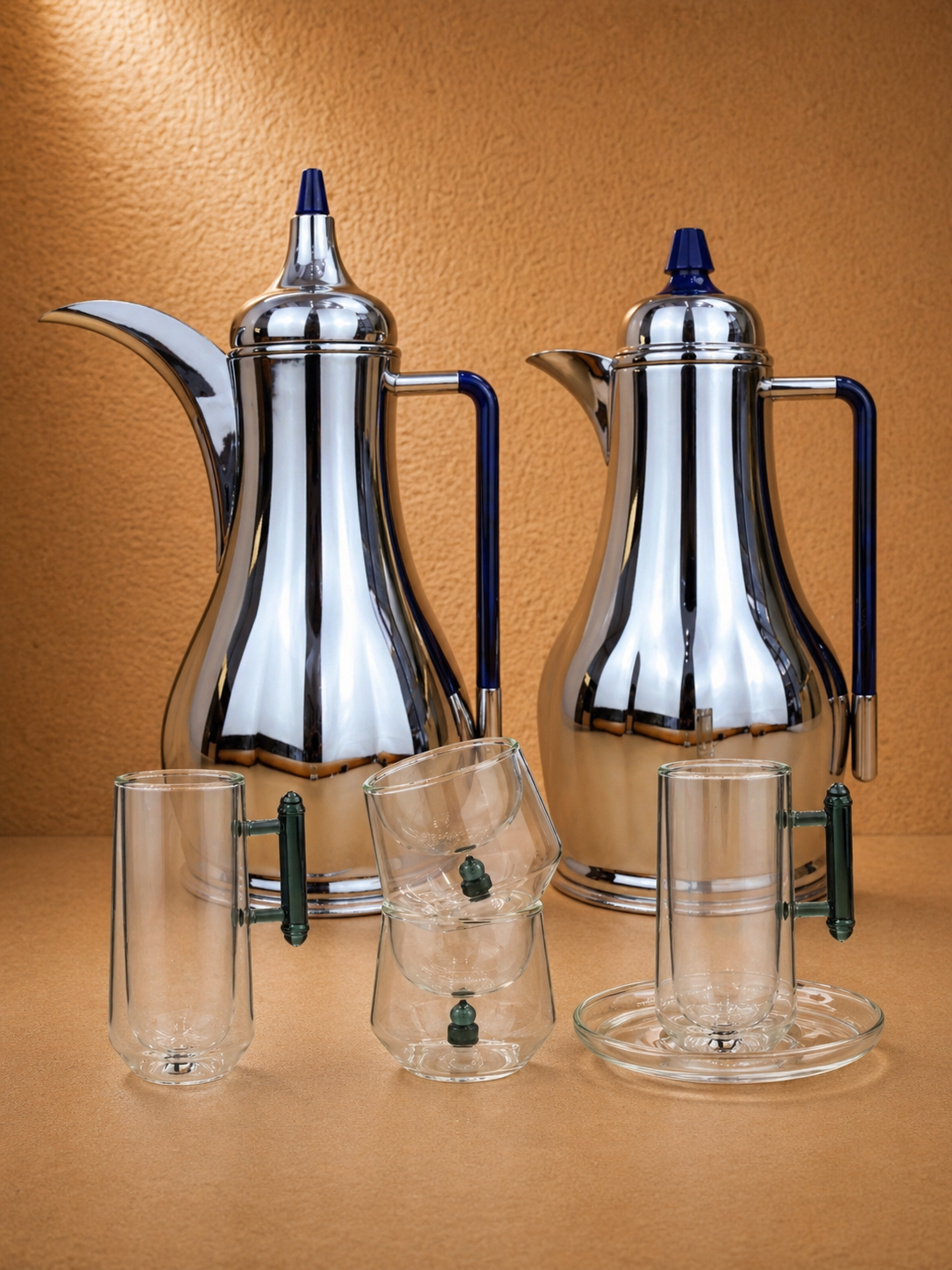 BPJ-S-BLM Shiny Silver W/ Marble Blue Handle + RZ1812-GREY SET